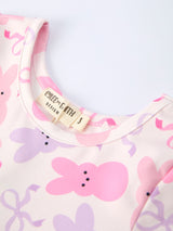 Spring Easter Bunny Bow Print Girls Short Sleeves Dress