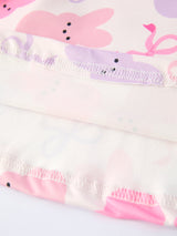 Spring Easter Bunny Bow Print Girls Short Sleeves Dress
