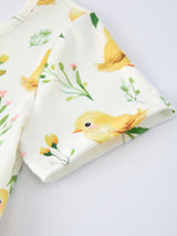 Easter Chick Floral Girls Twirl Short Sleeve Dress