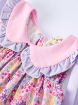 Spring Purple Floral Bow Ruffle Girl Bloomer Set