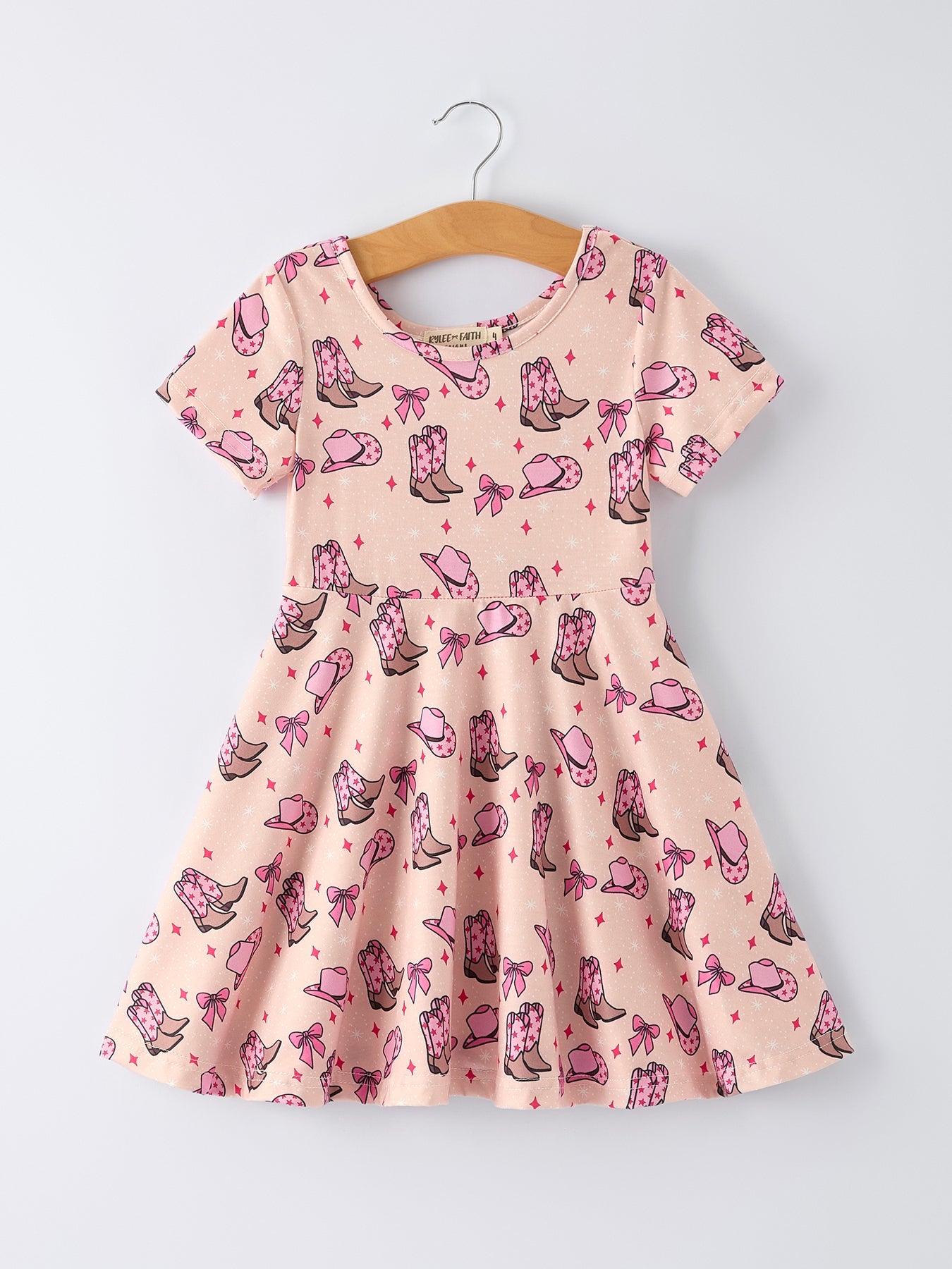 Three Little Tots Western Print Girl Short Sleeve Dress