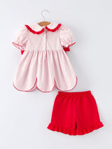 PREORDER Girls' Plaid Smocked Strawberry Applique Shorts Set