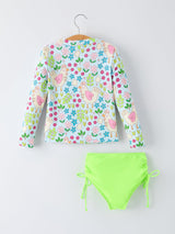 Summer Chicken Print Girls Long Sleeve Swim Set