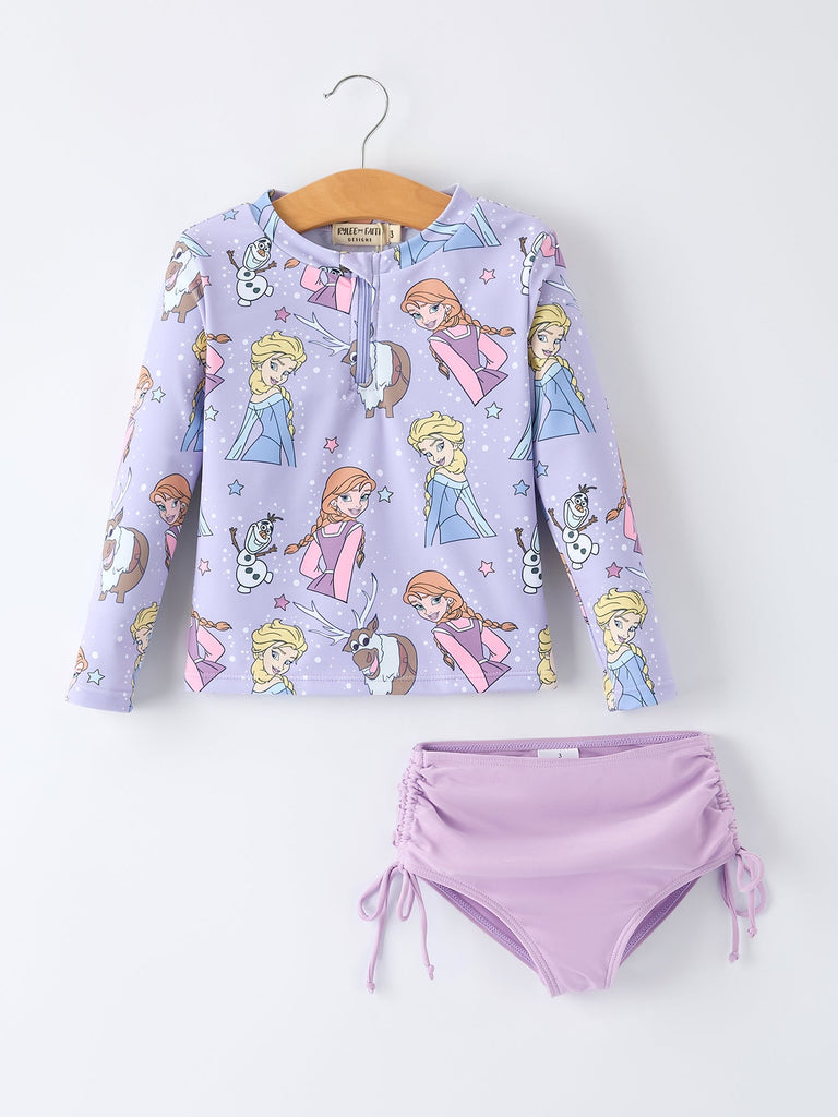 Summer Star Print Girls Long Sleeve Swim Set