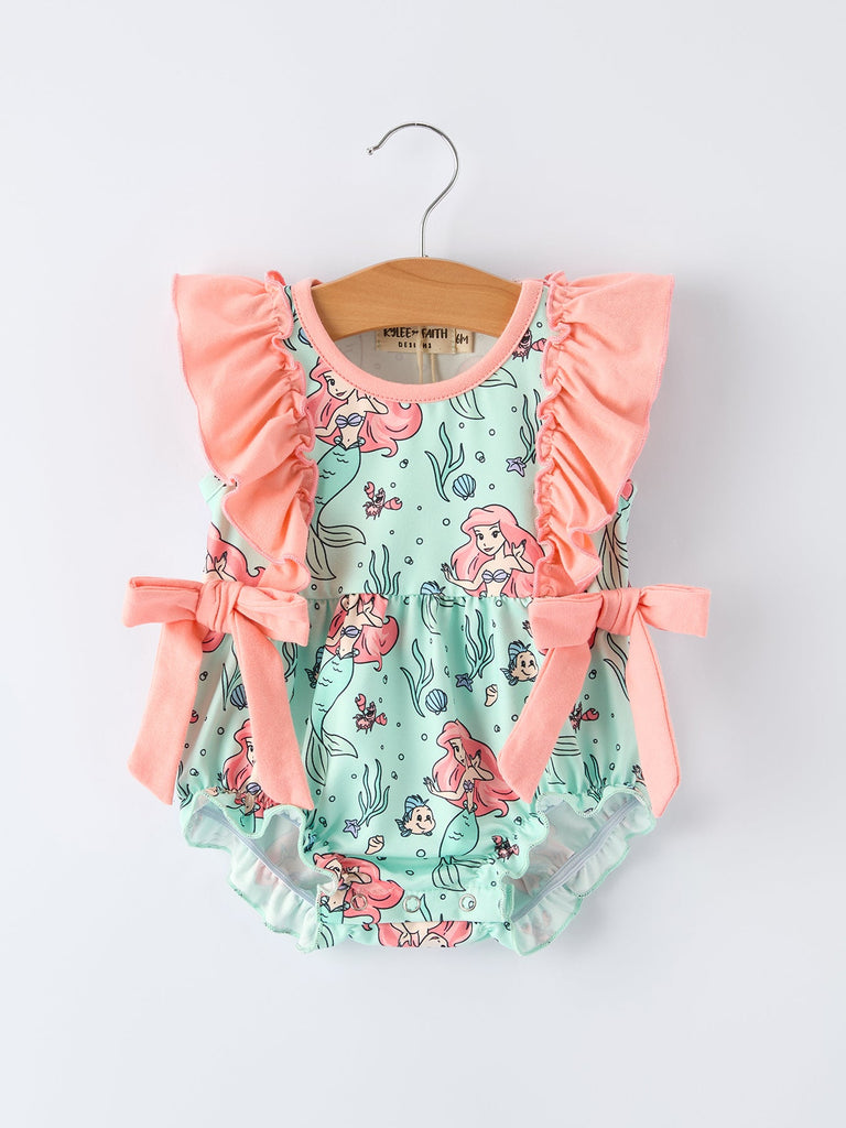 Summer Ocean Girls Bow Ruffle Romper