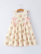 Lace-trimmed Bow Girls' Dress-Pink/Blue