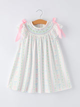Girl Bow Stripe Smocked Dress