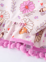 Girls Floral Bee Long Sleeve Ruffle Swimsuit Set