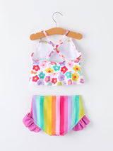 Summer Floral Rainbow Girls Two Piece Swimsuit
