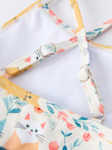 Summer Cat Print Girls Two Piece Swimsuit