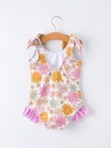 Floral Print Girls Ruffle Leg One Piece Swimsuit