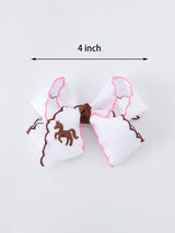 Western Horse Embroidery Ruffle Edge Girls Hairpin 4/6.25 Inches
