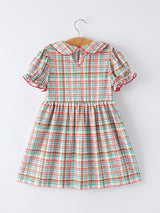 Back to School Plaid Girls Dress Apple Applique Peter Pan Collar