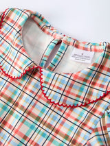 Back to School Plaid Girls Dress Apple Applique Peter Pan Collar