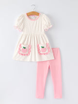 Back To School Girls' Apple Applique Set with Pockets