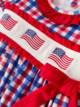4th of July Plaid Flag Girl Dress With Bow
