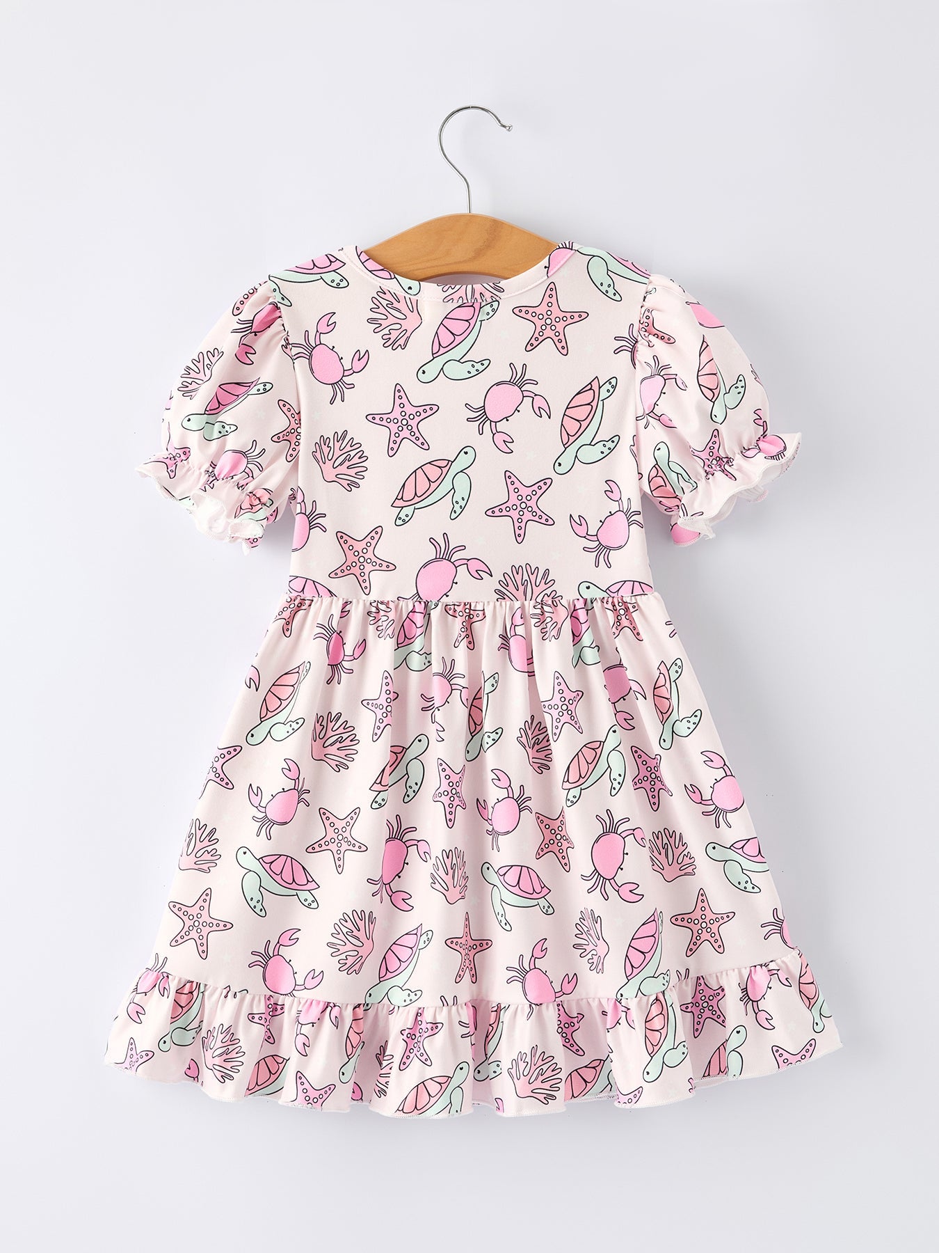 Three Little Tots Ocean Print Girl Ruffle Dress, additional product photo