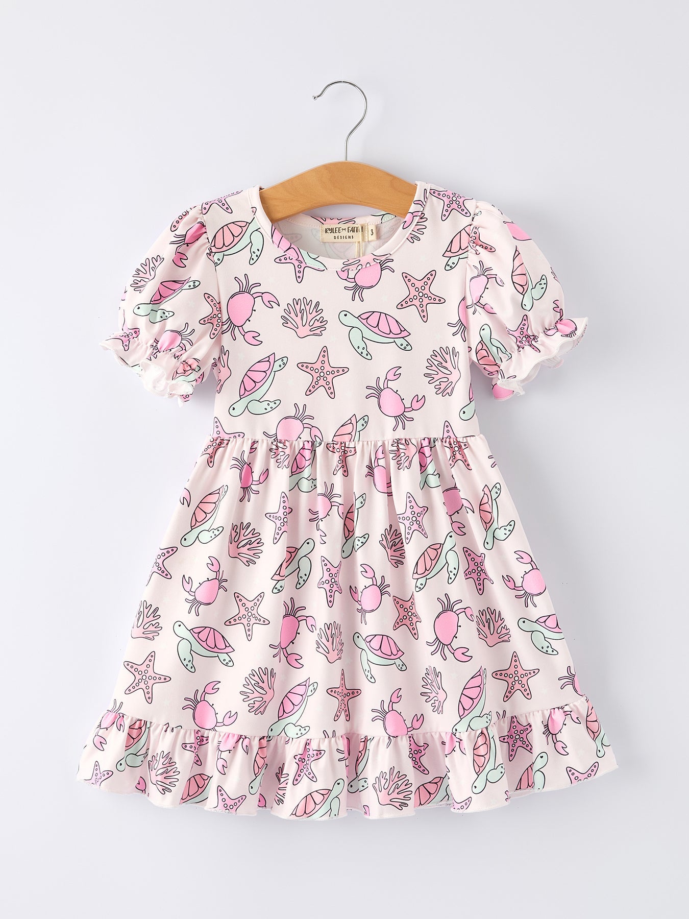 Three Little Tots Ocean Print Girl Ruffle Dress