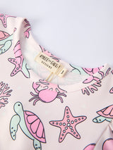 Three Little Tots Ocean Print Girl Ruffle Dress, alternate angle