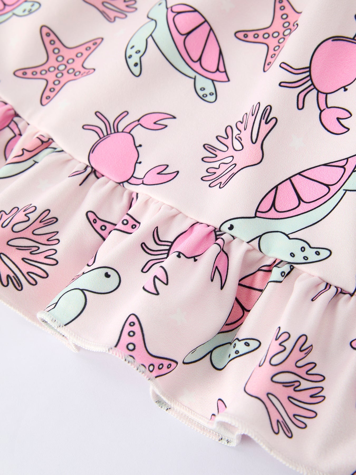 Three Little Tots Ocean Print Girl Ruffle Dress, extra product detail
