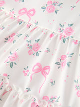 Floral Bow Girl Ruffle Dress