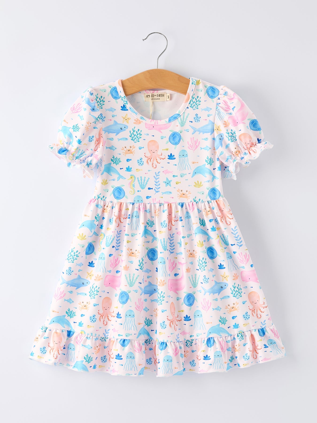 Three Little Tots Ocean Animal Print Girl Ruffle Dress
