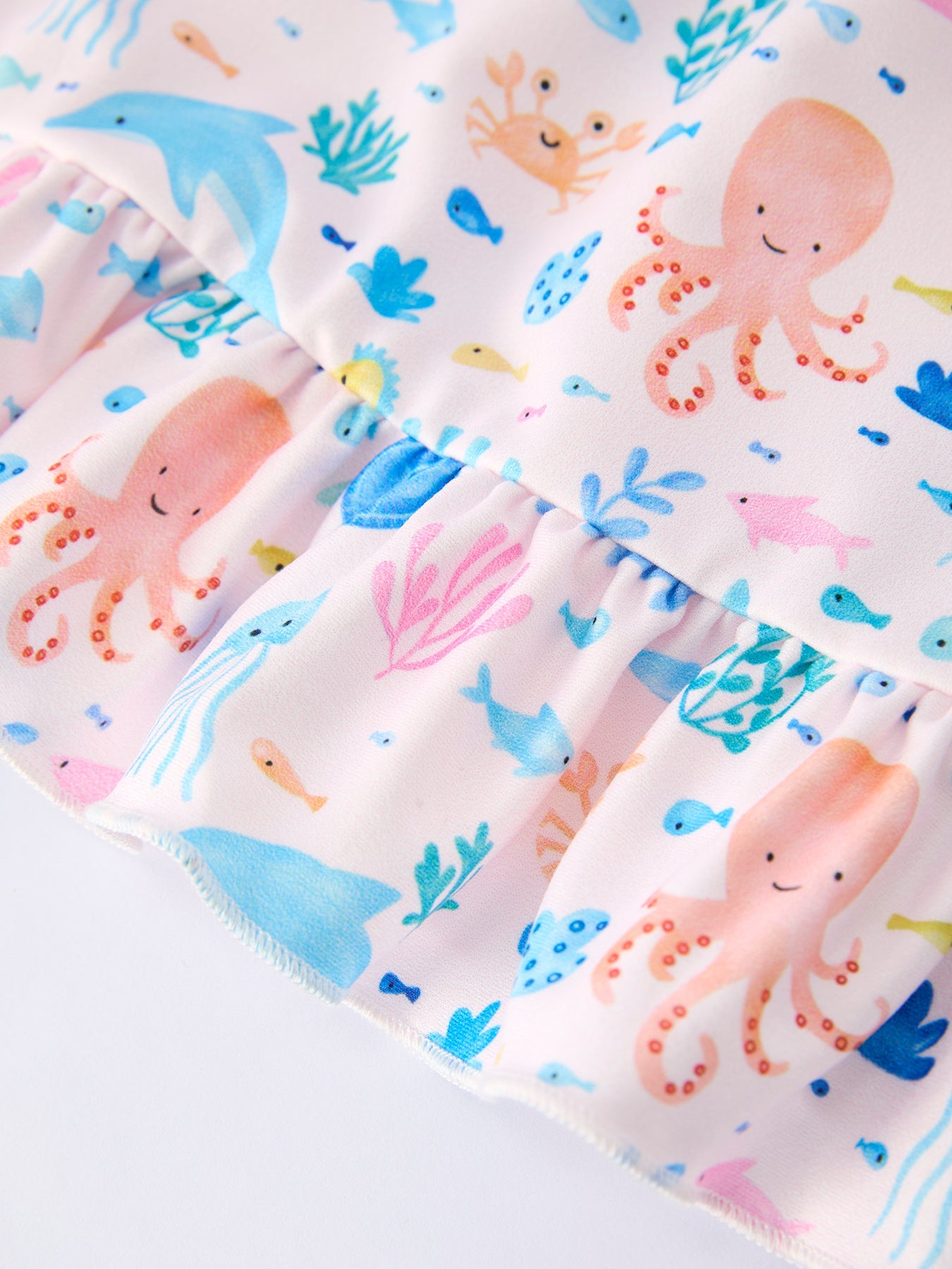 Three Little Tots Ocean Animal Print Girl Ruffle Dress, alternate angle