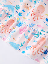 Three Little Tots Ocean Animal Print Girl Ruffle Dress, alternate angle
