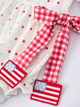 4th of July Dot Girls Romper Bow Ruffle Peter Pan Collar