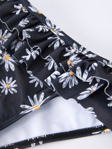 Summer Black Floral Girl Two Piece Swimsuit and Cover-up Set