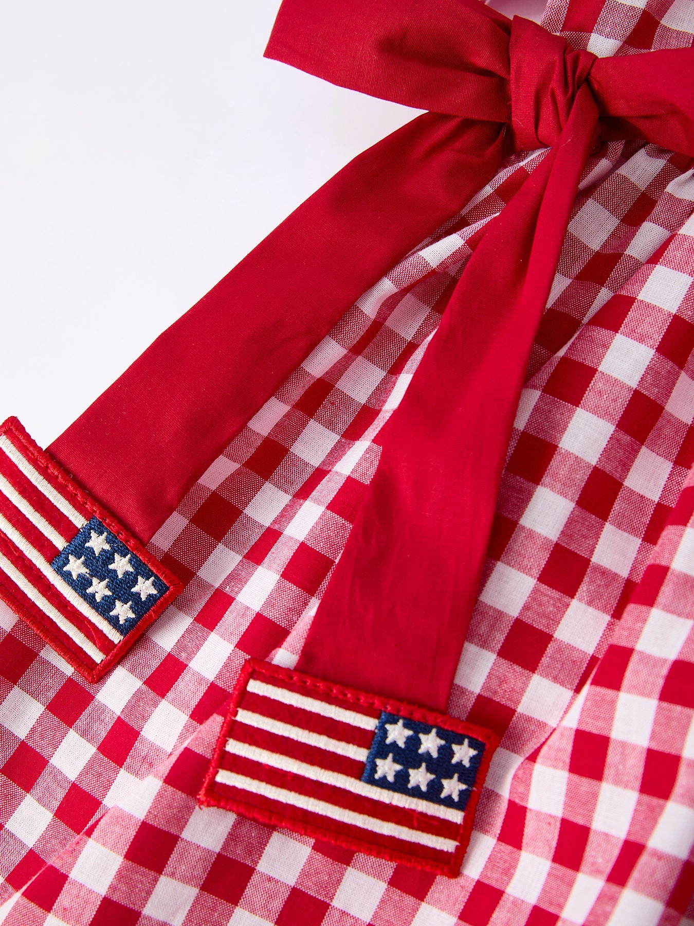 4th of July Flag Plaid Girl Peter Pan Collar Dress Bow