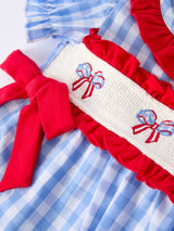 4th of july Plaid Smocking Girls Bloomer Set