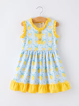 Summer Lemon Floral Print Girl Sleeveless Ruffle Dress