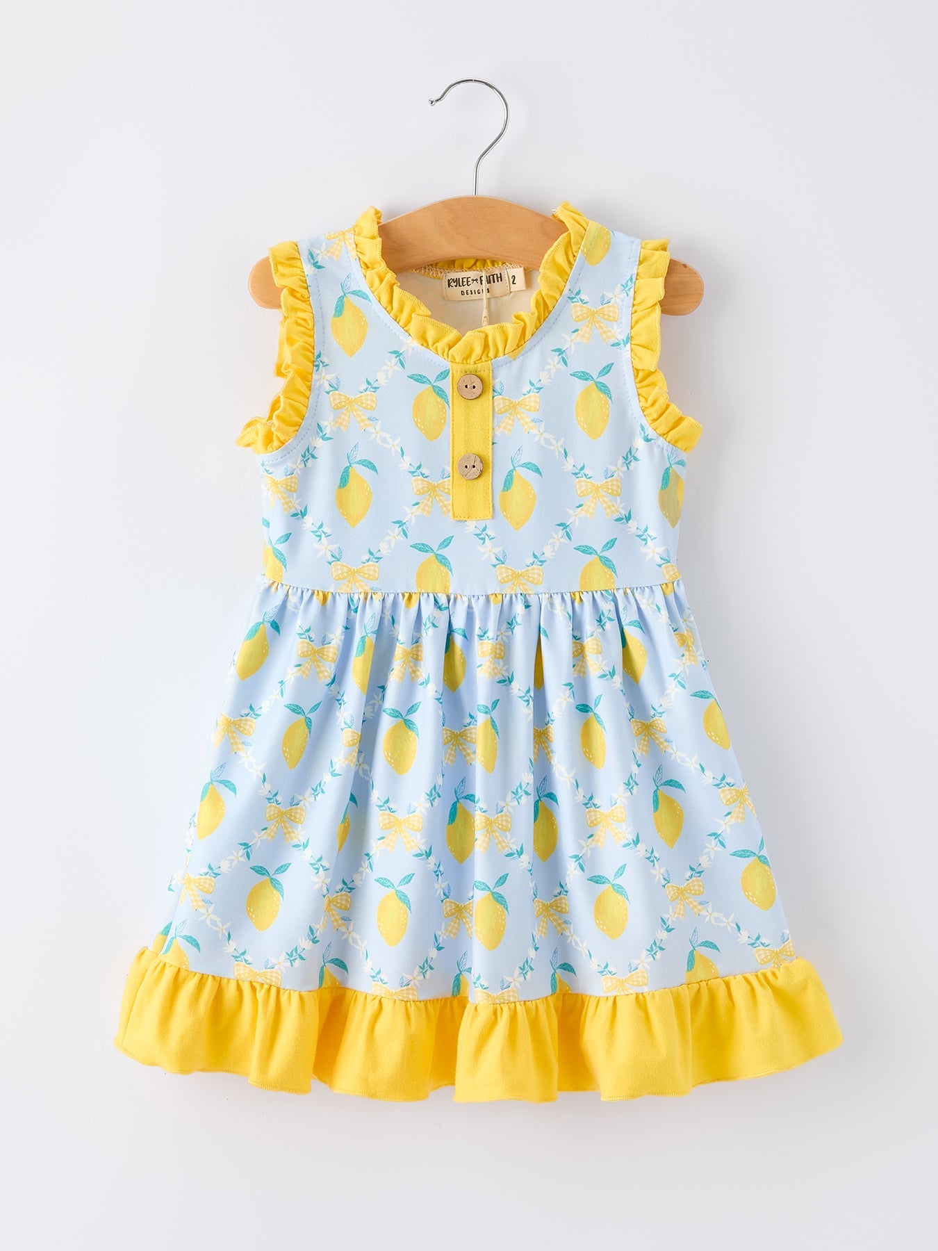 Summer Lemon Floral Print Girl Sleeveless Ruffle Dress
