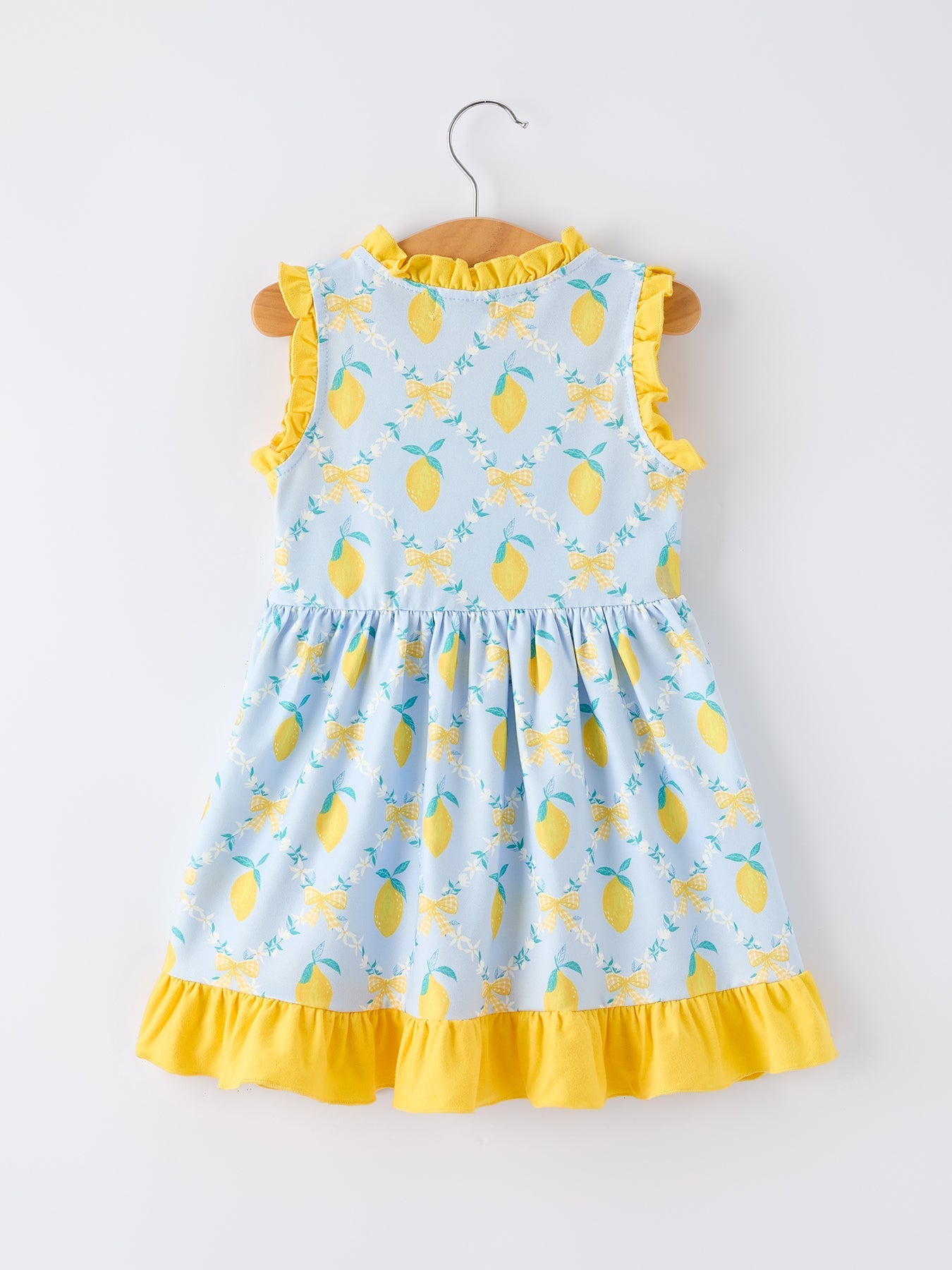 Summer Lemon Floral Print Girl Sleeveless Ruffle Dress