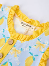 Summer Lemon Floral Print Girl Sleeveless Ruffle Dress
