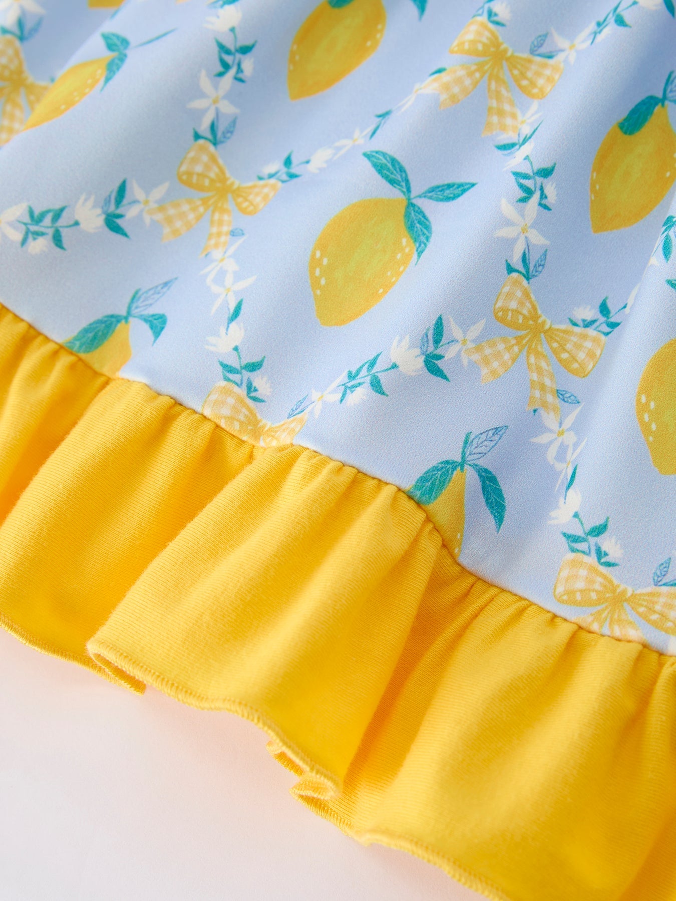 Summer Lemon Floral Print Girl Sleeveless Ruffle Dress