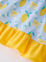 Summer Lemon Floral Print Girl Sleeveless Ruffle Dress