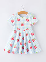 Back to School Apple Plaid Girls Dress Short Sleeve