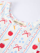 Back to School Apple Bow Stripe Girls Dress