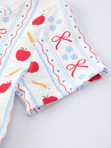 Back to School Apple Bow Stripe Girls Dress