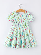 Back to School Pencil Print Girls Dress Short Sleeve