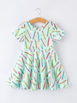 Back to School Pencil Print Girls Dress Short Sleeve