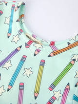 Back to School Pencil Print Girls Dress Short Sleeve