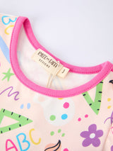 Back to School Print Girls Dress Short Sleeve Pocket