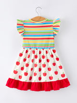 Back to School Apple Stripe Girls Ruffle Dress
