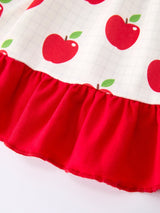 Back to School Apple Stripe Girls Ruffle Dress
