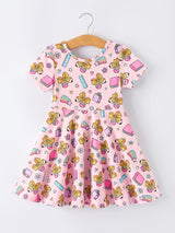 Back to School Print Girls Dress Short Sleeve