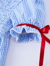 Back To School Apple Applique Plaid Girls Dress Smocked