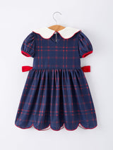 Back To School Apple Plaid Girls Dress Scallop Hem Bow